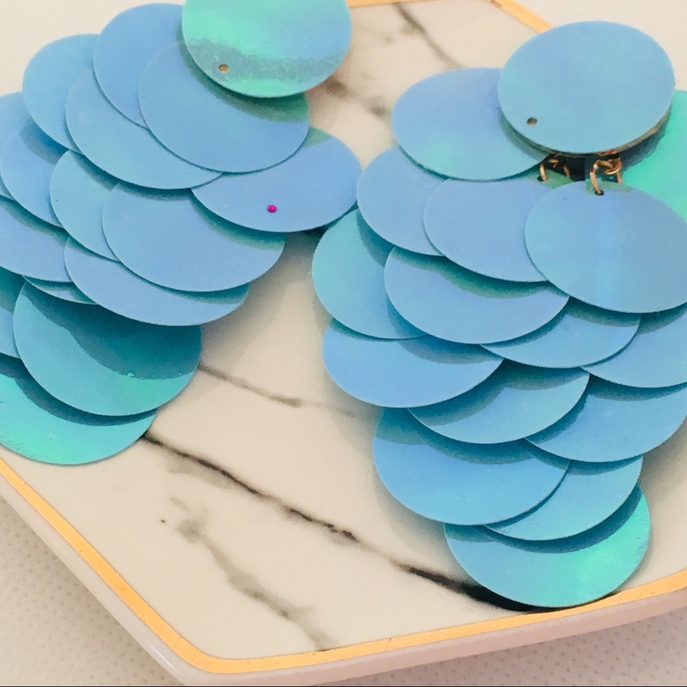 Large Paillette Mermaid Fish Scale Earrings - Picture 3 of 7